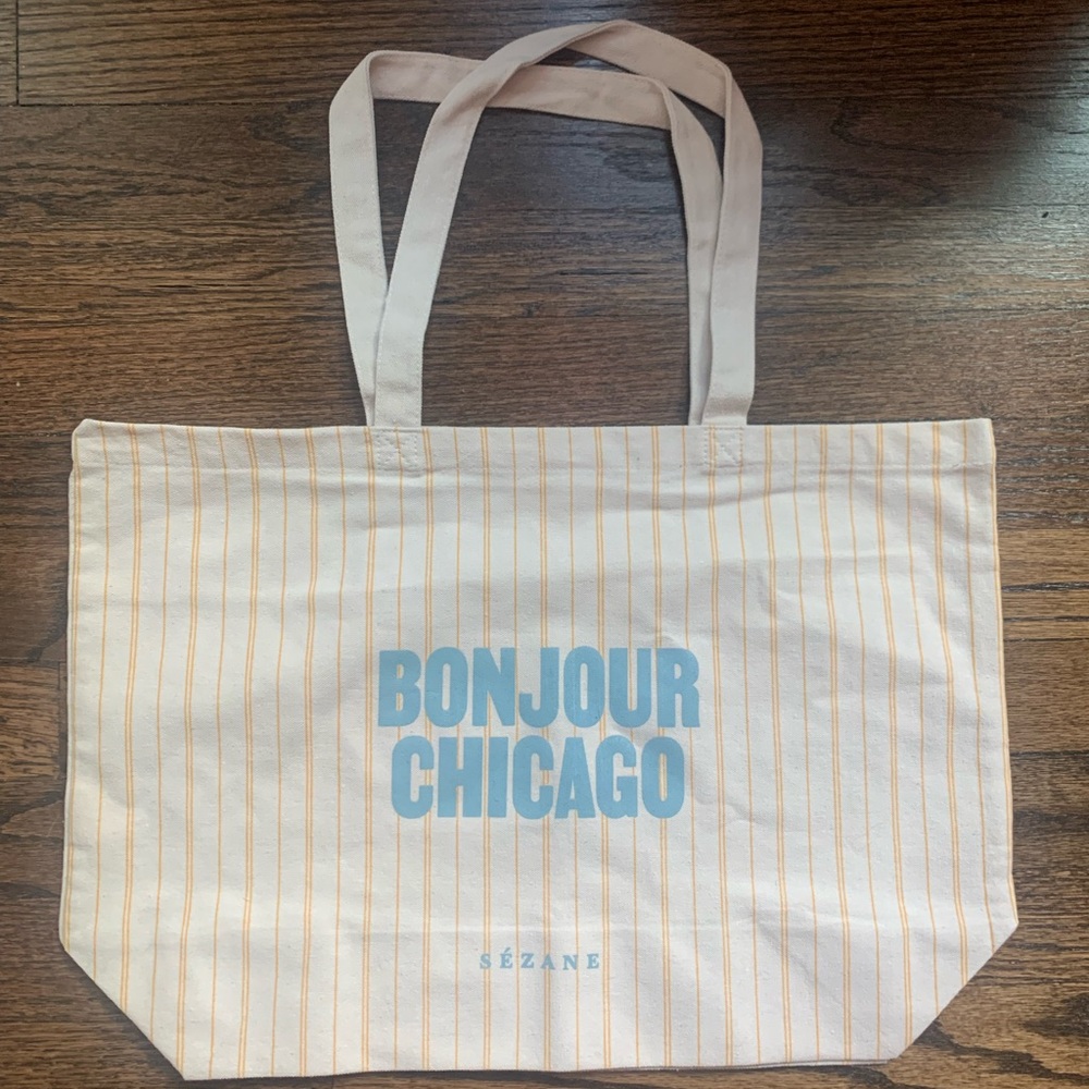 Sezane Striped Tote Bag in Cream, Yellow and Blue